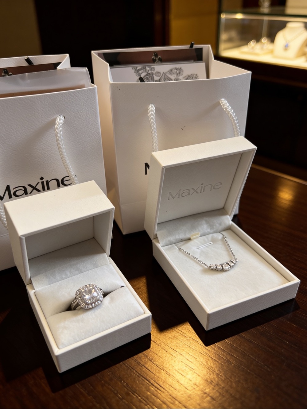 Women's sterling 9.25 silver Ct Cz Halo Ring and 1.3 Ct Necklace Bundle - Picture 2 of 10